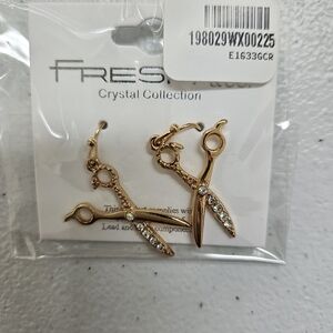 Cute Gold Scissor Earrings with Rhinestones